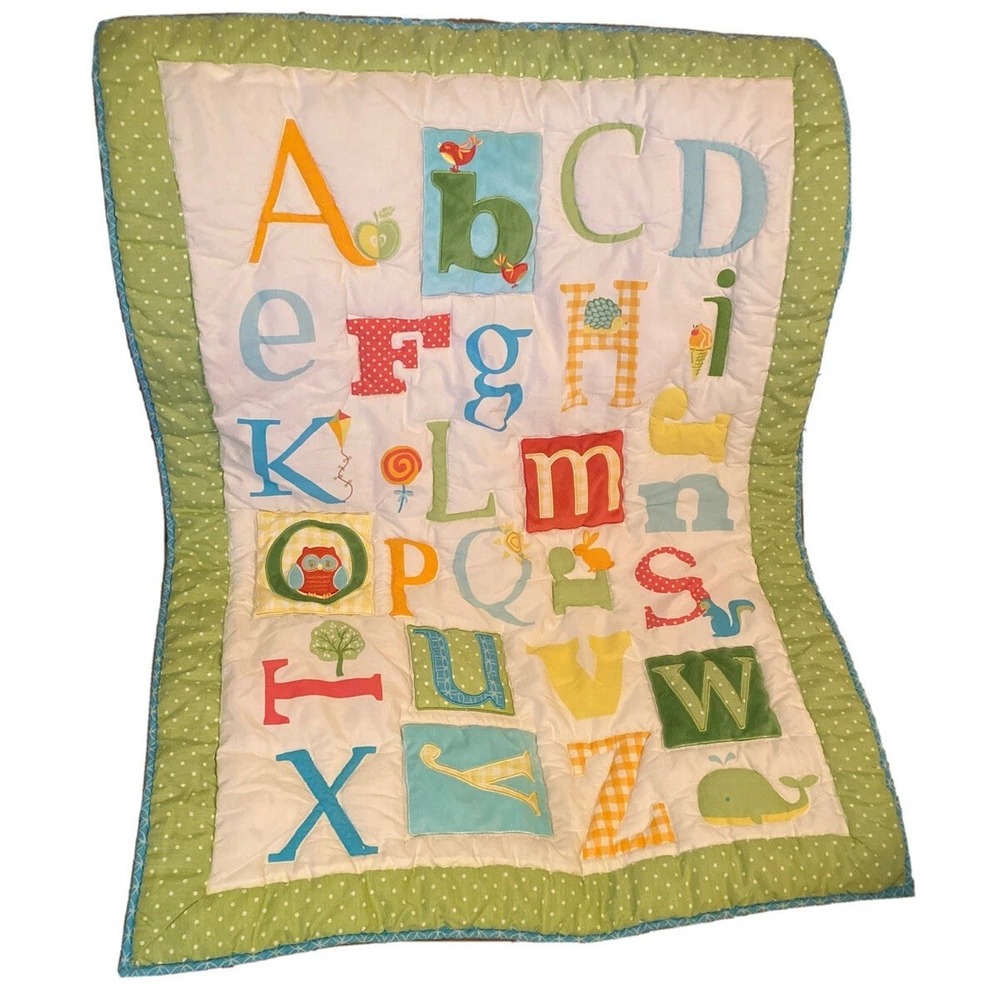 Vtg Laura Ashley Owlphabet ABC Alphabet Baby Blanket Quilt Embroidered Nursery